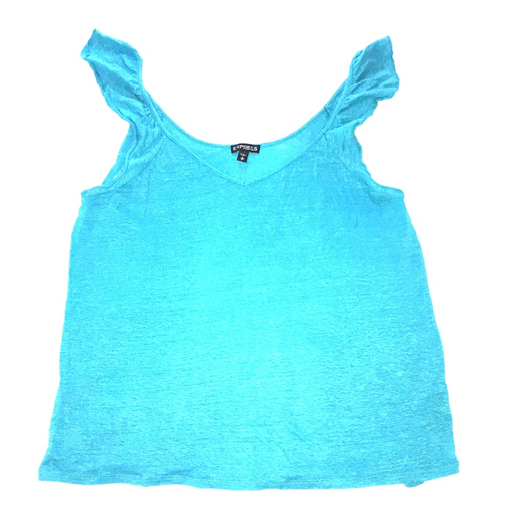 Express Aqua Linen Cap Sleeve Top
